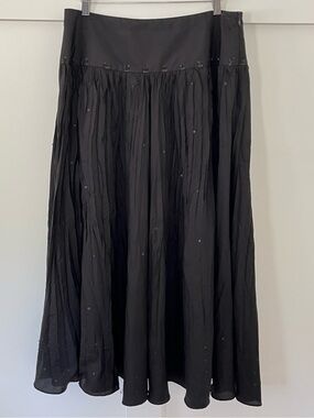 Vintage 90’s Laura Ashley 100% silk crinkle midi skirt-black sequin beaded